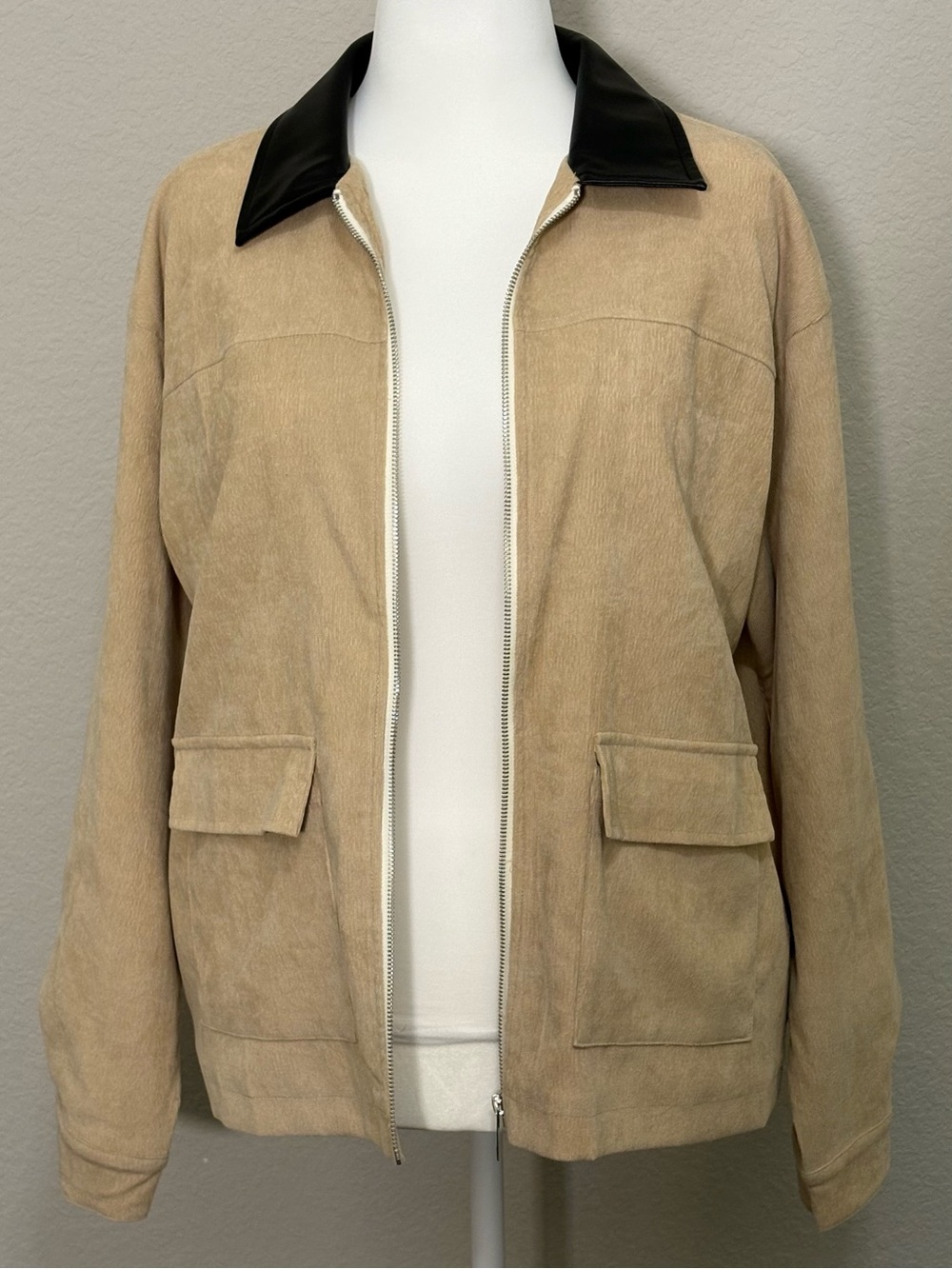 Lalavon Tan Corduroy Faux Leather Collar Downtown Girl Fall Barn Jacket Size L